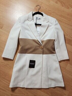 NWT Quaint Constance Blazer Mini Dress Size 36 XS/S White Tan Colorblock